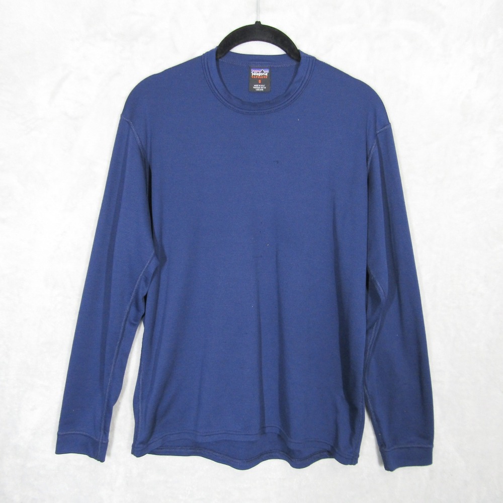 Patagonia Capilene Mens Small Blue Long Sleeve Base Layer Shirt Made in USA